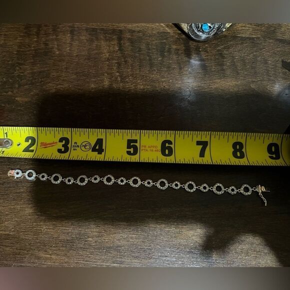 WOMENS GOLD AND STERLING SILVER BRACELET CIRCLE TENNIS 925 - Picture 3 of 4